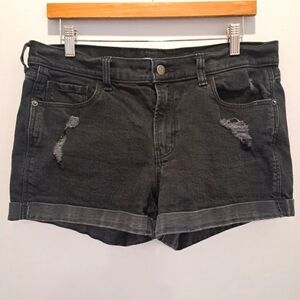 Old Navy Black Mid-Rise Boyfriend Distressed Indie Festival Boho Jean Shorts 10